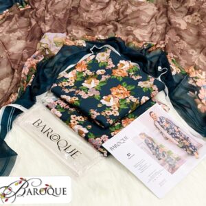 “BAROQUE Original Printed 3PC Winter 2025 Collection with Viscose Shirt, Viscose Trouser, and Bamber Fancy Dupatta”