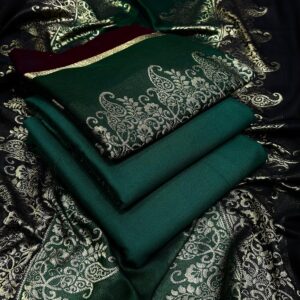 Dhanak Marina 3PC Suit with Plain Shirt, Plain Trouser, and Jacquard Fancy Shawl – Premium Fabric
