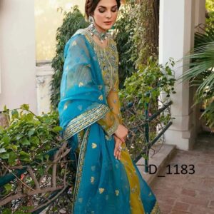 AKBAR ASLAM D_1183 luxury wedding dress with organza and malai fabric, heavy sequence embroidery, adda handwork motifs, and embroidered dupatta.