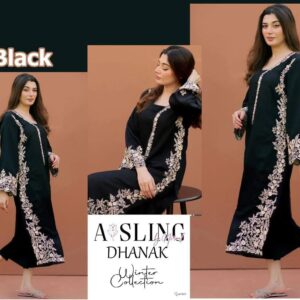 Black Premium Air-Jet Dhanak 2-Piece Embroidered Winter Suit – Front Heavy Embroidery with Plain Trouser