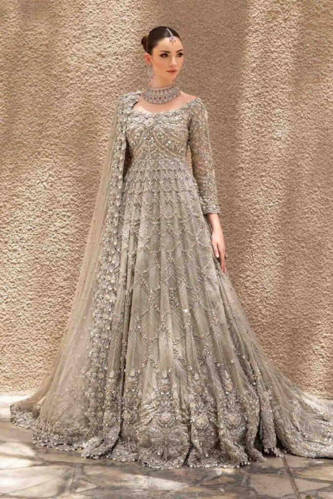 Bridal Net Embroidered Maxi with Elegant Detailing – Luxury Formal Wear