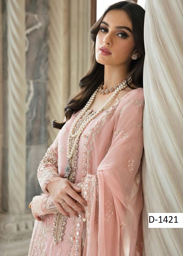 GULAAL D-1421 – Luxury Embroidered Organza Suit with Silk Trouser
