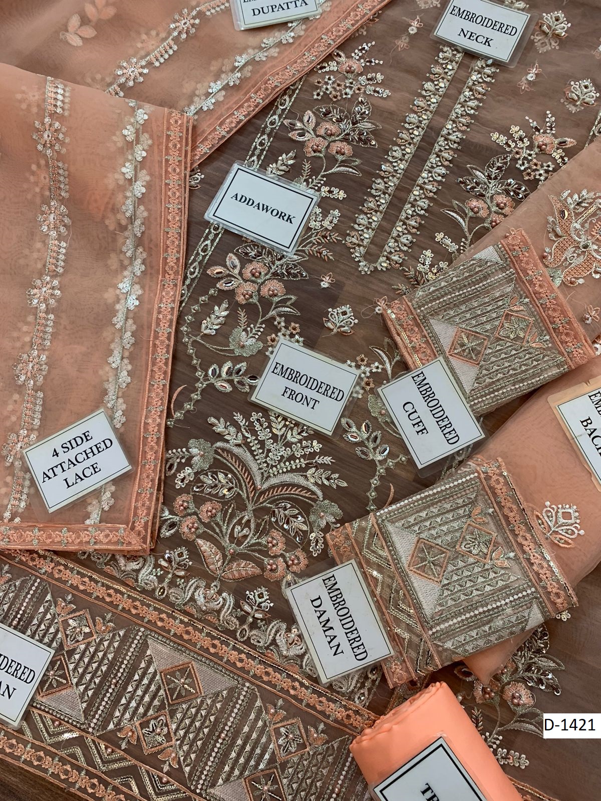 GULAAL D-1421 luxury embroidered organza unstitched suit with silk trouser and embellished dupatta