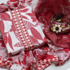 “LULUSAR Silk 3PC Floral Digital Printed Suit with Dupatta, Shirt & Trouser – Premium Silk Fabric”